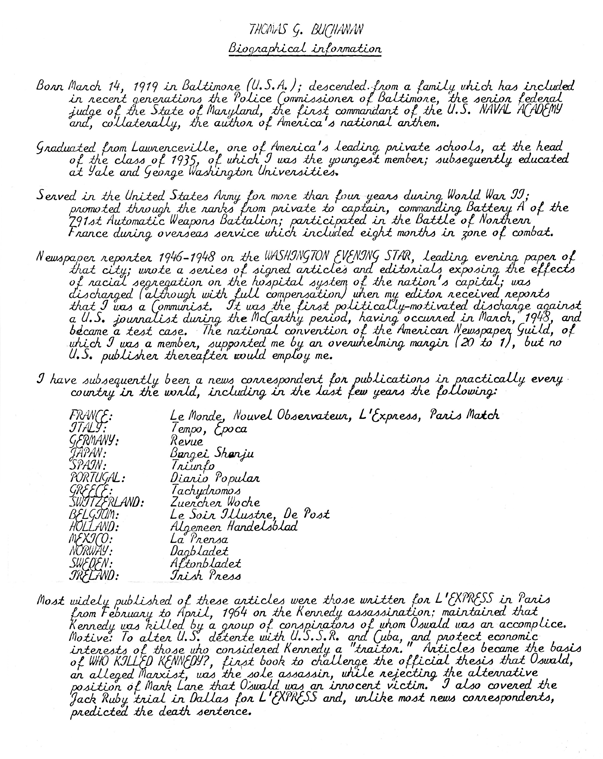 Thomas G. Buchanan - Biographical information in his own words